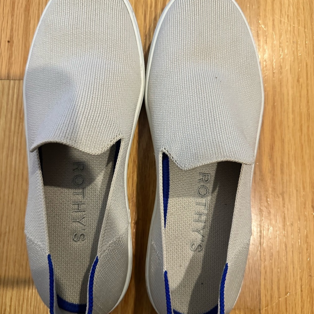 Rothy's Light Gray Slip-On Flats with Blue Accents